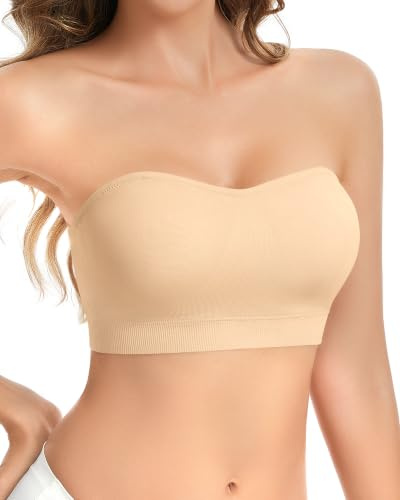 Cavotor Strapless Push Up Bra for Women Bandeau Bra Padded Stay Up Non-Slip Silicone Supportive Strapless Bras for Bigger Bust Non Wired Comfort Bralette