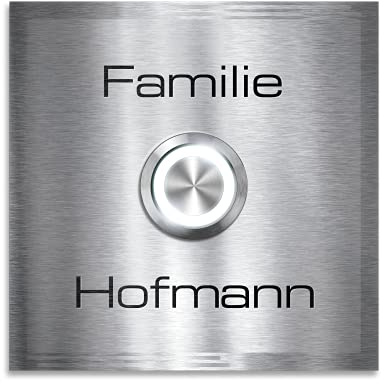 Metzler campanello acciaio inox esterno pulsante LED retroilluminato, incisione laser profonda, satinato argento IP67 impermeabile 90x90 mm fissaggio nascosto installazione semplice ingresso elegante