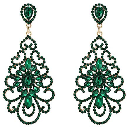 Clearine Damen Ohrringe Hochzeit Braut Party Abend Strass Kristall Vintage Retro Ohrstecker Ohrhänger Smaragd-Grün Gold-Ton