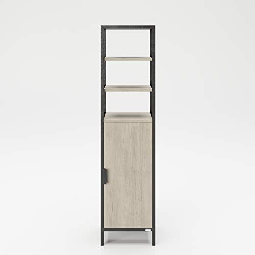PLAYBOY badrumshylla med 3 fack och 1 dörr, mjuk skuren, svart matt lackerad metall, vild ek trädekor, badskåp, höghylla, badrumsmöbler, badrumsskåp, retrodesign, hylla