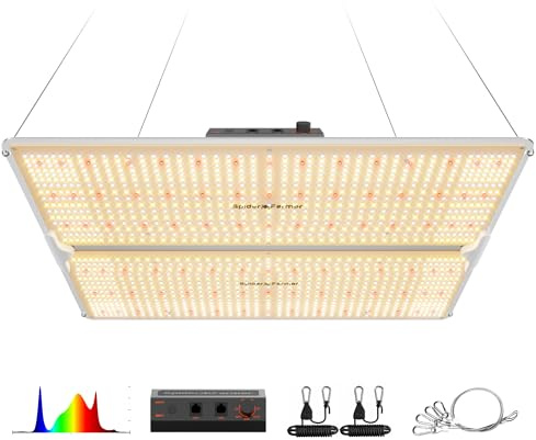 Spider Farmer SF4000 450W Grow Lampe LED Pflanzenlampe, Verbesserte LEDs, Dimmbares Vollspektrum mit hoher PPFD, Tiefe Lichtdurchdringung für Sämlinge, Gemüse & Blüte in 120x120cm Anzuchtzelt