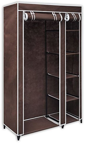 Tidyard Stoff-Kleiderschrank Stoffschrank Faltkleiderschrank 110 x 45 x 175 cm Mit Reißverschlüssen,Faltschrank Wäscheschrank Campingschrank,Stoff+Stahlrohr,Braun