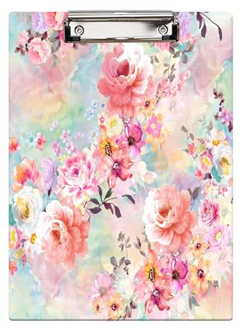 Britimes Klemmbrett Dekoratives Büro Schule Hartfaserplatte Holz Still-Clipboard und Pull für Standard A4 Briefgröße Vintage Pink Floral 32 x 22,6 cm