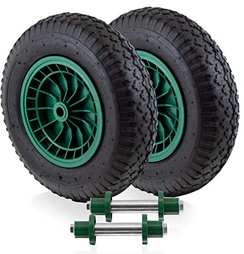 BITUXX Ersatzrad Schubkarrenrad Schubkarre Scheibtruhe Rad Reifen Luftrad Luftbereifung Felge 4.80/4.00 max 250Kg mit Stahlachse 130mm (2 Räder + 2 Achsen)