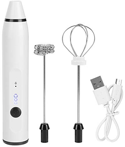 Kleiner elektrischer Schneebesen, USB-Aufladung Mini Foamer Handmilchschäumermischer für Kaffee Latte Hot Chocolate(Weiß)
