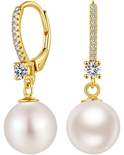 Miaofu Perlenohrringe 18K Weißgold Plattiert 925 Sterling Silber Perlen Ohrringe Hypoallergene Edler Schmuck für Damen Mehrere Farben und Größen