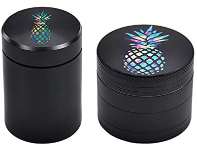 MASII Molinillo De Hierbas De Color Patrón De Piña Y Caja De Hierbas 2 0 Pulgadas Molinillo De Tabaco De 4 Capas (Negro)