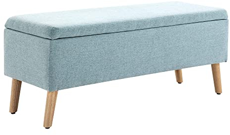 HOMCOM Sitzbank mit Stauraum Polsterbank mit Leinenoptik, Sitztruhe mit Holzbeine, Truhenbank für Wohnzimmer Schlafzimmer Flur 110 x 39 x 45 cm, Hellgrün
