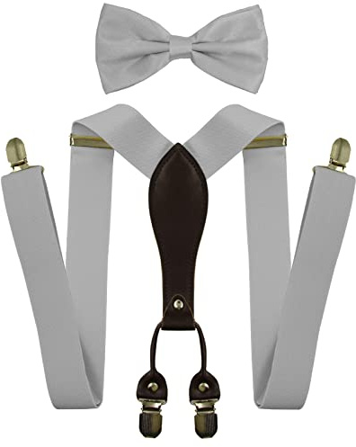 HANERDUN Hosenträger für Herren in Y-Form Elastisch Verstellbar für Männer | Breit 3.5cm, sehr Starken 4 Metall Clip, eine 12 * 6cm Fliege, Erwachsener Stil, Kinder Stil, für Männer bis 2m Körpergröße