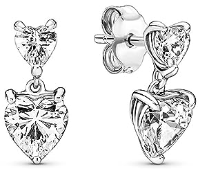 Pandora Double Heart Sparkling Stud Earrings - Sterling Silver & Cubic Zirconia Earrings - Gift for Her - No Box