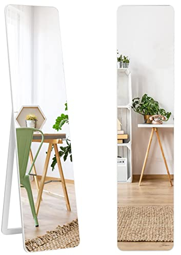 RELAX4LIFE 2 in 1 Ganzkörperspiegel, 155 x 37 cm, Moderne Standspiegel und Wandspiegel, Ankleidespiegel mit Holzrahmen & Hartglas, verstellbar & freistehend, für Schlafzimmer, Garderobe, Flur, Weiß