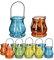 Relaxdays Windlicht, 12er Set, aus Glas, Henkel zum Aufhängen, innen & außen, Teelichthalter, HxD 10x8,5 cm, Mehrfarbig