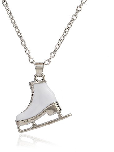 TEAMER 3D Turquoise Crystal Ice Skate Necklace Figure Skating Pendant Skater Necklace Jewelry for Women (White Enamel)