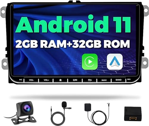 HiFi+64G Autoradio Android für VW Golf 5 Golf 6 Skoda Polo Passat Tiguan Touran mit Wireless Carplay Android Auto, 9 Zoll Bildschirm Autoradio mit Navi HiFi Bluetooth FM/RDS SWC Rückfahrkam
