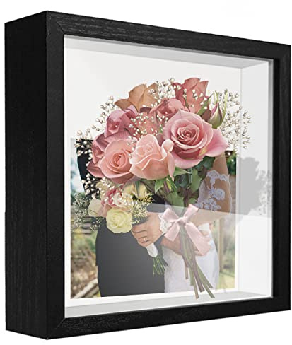 sunmeg 3D-bildram för fyllning 30 x 30 cm bildram djup 3D-objektram trä upp till 3 cm, 3D-ram för objekt, blommor, bröllopsbukett eller minnessaker