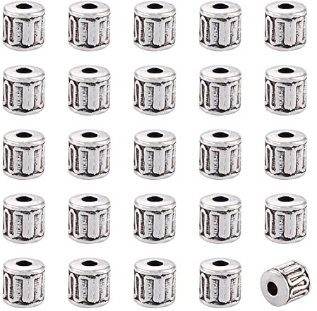 KISSITTY 50pcs Tibetan Style Antique Silver Column Spacer Beads Metal Loose Beads Spacers 4.5x4.5mm with Hole 1.5mm for DIY Vintage Jewelry Making