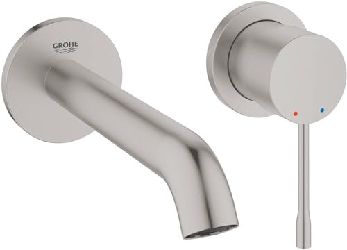 GROHE 2-Loch-Waschtischbatterie Essence 29192_1, Wandmontage, Fertigmontageset für 23 571, Stichmaß 110 mm, Ausladung 183 mm, Professional Edition, supersteel