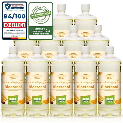 KieselGreen Bioetanol 12 x 1 litro con Fragancia para Chimenea de Etanol, Muchas Variedades – Bioalcohol como Fragancia de Ambiente – Estufas de Bioetanol, Biochimenea Etanol, Ethanol (OZ)
