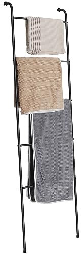 Scala Portasciugamani a 5 Pioli, Portasciugamani Portasalviette Bagno, Scaletta Bagno per Asciugamani, Porta Asciugamani Scala Decorativa per Bagno Soggiorno, Struttura in Acciaio, 45 x 165 cm, Nero