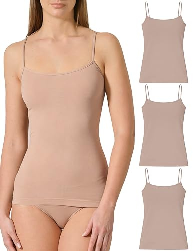 Risalti Camiseta Tirantes Mujer Interior de Microfibra 3 Pzs - Camiseta Mujer Sin Manga Elegante, Top más Suave Que el Algodon, Camisetas Sin Costura y Etiquetas - Made in Italy