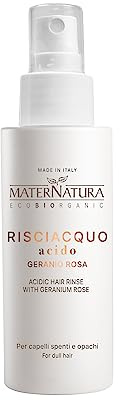 Maternatura, Saures Haarspülungsspray mit rosa Geranien, Fruchtsäure-Finishspray zur Entfernung von Kalkrückständen, Gebrauchsfertig, Bio, Made in Italy - 150 ml