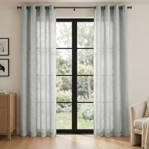 Melodieux Privacy Drapes for Living Room & Bedroom W66 x L90 - Linenlook Curtains Eyelet for Bedroom Living Room (Natural, 2 Panels)