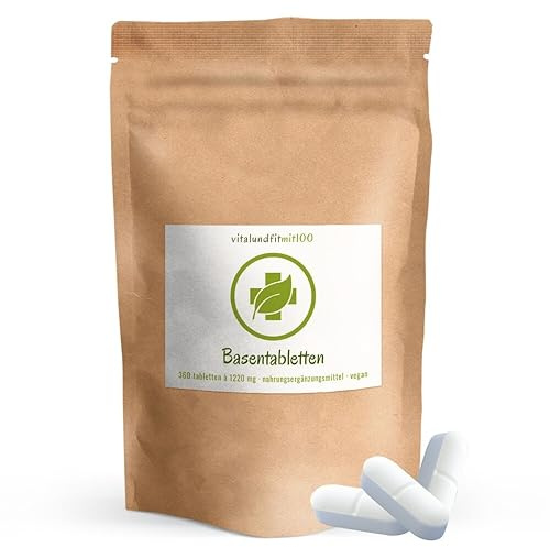 vitalundfitmit100 Basentabletten hochdosiert, 360 Stück, mit Zink Magnesium Calcium, vegan