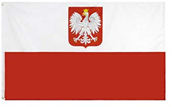 Stormflag Bandera de Polonia con Aguila 90x150cm BANDERA NAUTICA PABELLÓN CIVIL POLONIA 3x5ft poliéster 90g, 2 ojales de metal costura doble con ojal