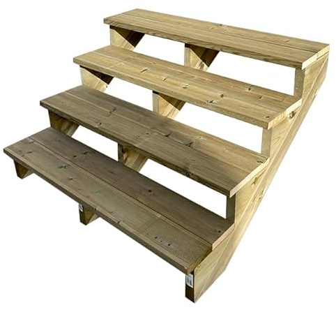 Scala esterna BERLIN, 4 gradini, Altezza 71cm, Larghezza 120cm, senza alzate, Scala in kit in Legno Autoclave- Vinuovo