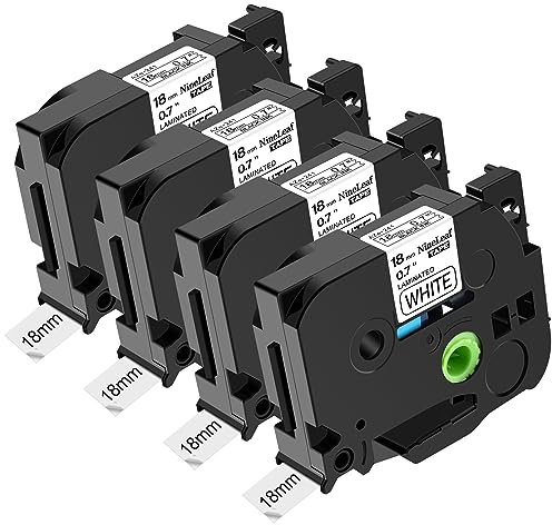 NineLeaf 4 Packung Ersatz für Brother P-Touch TZe-241 TZe241 TZ241 AZe 18mm 0.7'' 8m Laminiertes Schwarz auf Weiß Schriftband Bänder für Ptouch PT-1830 1830C 1830SC 1830VP 1880 Beschriftungsgerät
