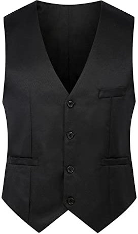Yming Herren Business Anzugweste Business Formal Plain Casual Dress Weste Slim Fit Westen Mit 3 Taschen Für Anzug Schwarz L
