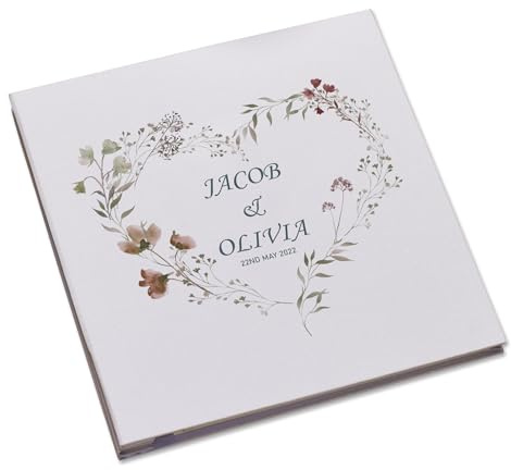 Personalised Large Linen Cover Wedding Photo Album Watercolour Flowers Heart