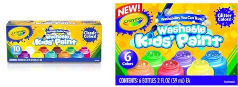 CRAYOLA Washable Paints - Assorted Colours | Perfect for Arts & Crafts - Washable Glitter Paint Adds Sparkle!