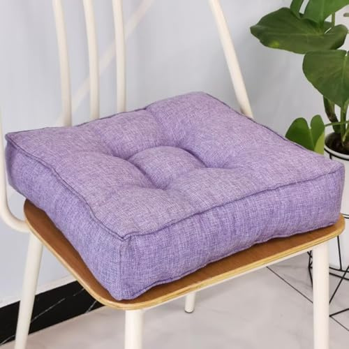 Sitzkissen Stuhlkissen 40x40x9cm für Indoor und Outdoor aus Baumwolle Dicke Polsterung Steppkissen/Bodenkissen, Stuhl Sitzpolster Passt für Haus, Garten, Büro und Autositze,Violett
