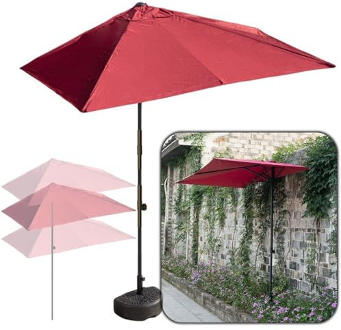 2 m / 2.5 m Demi-parasol Parasol de Balcon Rectangulaire avec base pour Petit Espace d'extérieur, Polyester Haute Densité, Hydrofuge, Protège du Soleil ( Couleur : Rouge , Taille : 250x130cm(with base