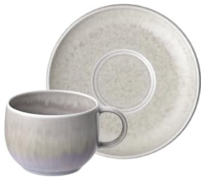 Villeroy & Boch like. by Perlemor Sand Mokka- / Espressotasse mit Untertasse, 60 ml, Espresso-Geschirr im Pottery-Look, Premium Porzellan, Beige