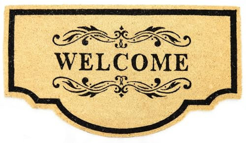Casa Service WELCOME Zerbino Cocco Naturale Sagomato Mezzaluna 50x90 cm Fondo Gomma PVC per ingresso Resistente Lavabile Antiscivolo (Beige B)
