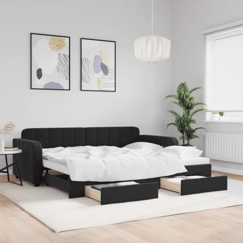 KTHLBRH Tagesbett Ausziehbar mit Schubladen Schwarz 90x200 cm Samt Cornice da letto per soggiorno Struttura del letto dell'hotel Telaio per Camera da letto Adatto per Camera da letto