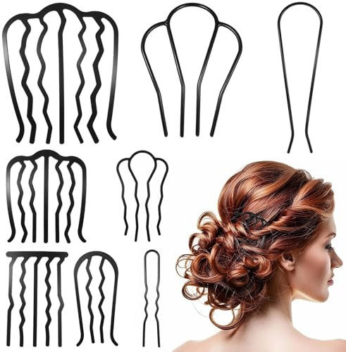Andibro Haarkamm zum Stecken, 8 Größen Haare Steckkamm U Förmig Metall French Twist Hair Pin Haarkämme Hochsteckfrisuren Hilfsmittel Kamm für Vintage Frisur Haar Haarschmuck Frauen Mädchen Zubehör