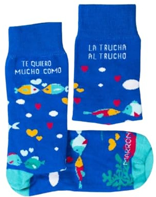 MARRON Y NEGRO - Calcetines ¨Te quiero como la trucha al trucho - Hecho en España - Perfecto Regalo - Divertido - 80% algodón - Unisex