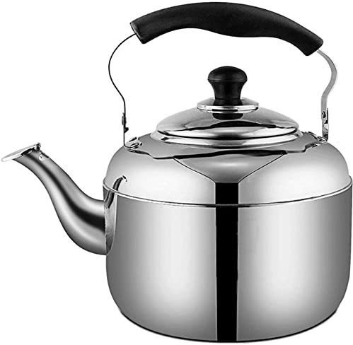 CAFIEDR Teekanne für den Herd, Haushalts-Teekanne aus Edelstahl, Pfeifteekanne mit Griff, Wasserkocher, Teekanne für den Herd, Instant-Hot Pot, Teekessel, Wasserkocher, Teekessel (Silber, 5 l)