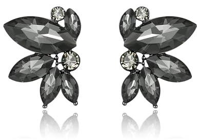 Clearine Gorgeous Stunning Rhinestone Marquise Stud Earrings for Women Wedding Bridal Party Prom Grey Black-Tone