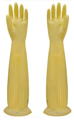 Qilerongrong Household Cleaning Gloves,Skin-Friendly Dishwashing Cleaning Gloves, Reusable Kitchen Gloves, Latex Washing Up Glovesfor Kitchen, Bathroom & Dishwashing (Yellow, 55cm M)