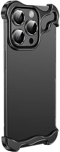 SONIGRA Coque ultra fine sans cadre pour iPhone 16 Pro Max, minimaliste, avec coins antichocs, personnalisée avec protecteur d'objectif d'appareil photo, coque fine en métal titane – Noir