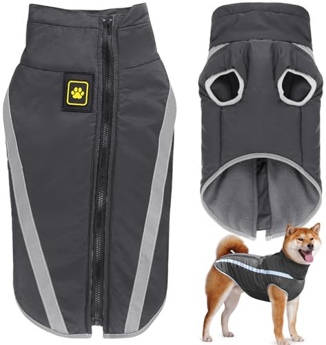 Dolahovy wasserdichte Hundemäntel, Winter Haustier Warme Jacken Hunde Mäntel Hunde Kleidung Reflektierende Kleidung Welpen Weste mit Harness Loch für kleine mittlere große Hund (Schwarz, 2XL)