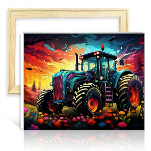 LiHEQING Malen nach Zahlen Traktor auf Leinwand, Gemälde für Erwachsene, Acrylzahlen mit Pinseln, Zahlengemälde, Wandkunst, DIY-Rahmen (40 x 50 cm)