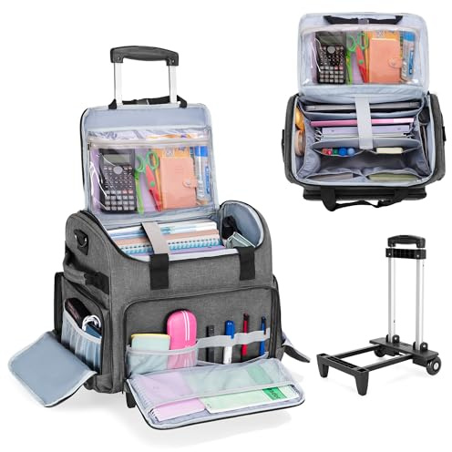 CURMIO Borsa per Insegnante con Ruote, Borsa da Lavoro Donna Insegnanti con Scomparto Organizzatore di File Espandibile, Grigio (Design Brevettato)