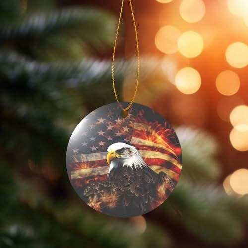 2024 Weihnachtsbaumschmuck, hängende amerikanische Flagge, Feueradler, klares Acryl, Weihnachts-Porzellan-Dekorationen, runde Form, Weihnachtsbaum-Hängedekoration für Zuhause, Urlaub, Dekoration,