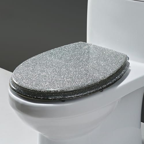 Unikicool Abattant WC,Siège De Toilette en Résine,Abattant WC Paillettes,Lunette De Toilette avec Fermeture en Douceur,Abattant De Toilette en Résine Paillettes,Lunette WC Clipsable,Muet