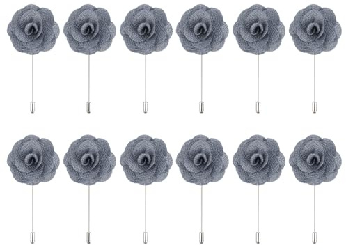 QUARKZMAN 12 Stück Bräutigam Ansteckblumen Rosen Anstecknadeln 35x16 für Männer Hochzeit Zeremonie Jubiläum Formelles Abendessen Party Anzug Dekoration Grau